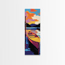 Sunset Boat, Vibrant Lake Art, Framed Canvas Print, Nautical Wall Decor, Colorful Water Reflection, Cabin Art, Living Room Art