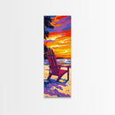Adirondack Chair, Beach Sunset, Tranquil Coastal Scene, Vibrant Ocean Art, Relaxing Wall Decor, Summer House Print, Framed Canvas Print