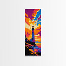 Lighthouse Glow, Coastal Landscape, Framed Canvas Print, Ocean Wall Art, Beach House Painting, Seaside Sunset, Living Room Decor