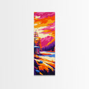 Sunset Cabin Scene, Framed Canvas Print, Vibrant Mountain Art, Lakeside Landscape, Cozy Lodge Decor, Nature Home Decor, Rustic Wall Art