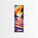 Vibrant Water Reflection, Sunset Lake Scene, Modern Nature Art, Warm Tones Print, Living Room Decor, Framed Canvas Print