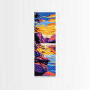 Serene River, Vibrant Sky, Mountain View, Framed Canvas Print, Cabin Wall Art, Fall Home Decor, Nature Artwork, Gift Idea