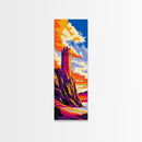 Castle On Cliff, Coastal Fantasy Art, Vibrant Sunset Painting, Framed Canvas Print, Medieval Tower, Colorful Wall Art, Living Room Decor