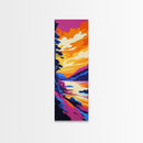 Sunset Shore, Ocean Beach, Coastal Art, Framed Canvas Print, Vibrant Landscape, Boho Wall Art, Bathroom Decor, Nautical Artwork