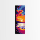 Beach Sunset, Ocean Waves, Vibrant Colors, Framed Canvas Print, Coastal Wall Art, Tropical Art, Bedroom Decor, Summer Painting