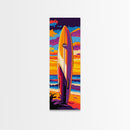 Sunset Surfboard, Ocean Wall Art, Coastal Living Decor, Vibrant Beach Painting, Surfer Aesthetic, Tropical Art, Framed Canvas Print