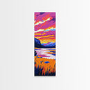 Mountain Sunset, Lake Reflection, Vibrant Landscape Art, Nature Print, Modern Cabin Decor, Living Room Wall Art, Canvas Print