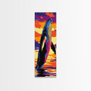 Breaching Whale, Ocean Sunset, Marine Life, Nautical Decor, Framed Canvas Print, Coastal Home, Sea Life, Beach House Wall Art