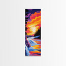 Waterfall Sunset, Serene Nature Art, Vibrant Landscape Painting, Canvas Print, Wilderness Wall Decor, Cabin Home Aesthetic, Boho