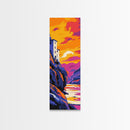Cliffside House, Vibrant Mountain Art, Dreamy Sunset View, Framed Canvas Print, Unique Home Decor, Bold Landscape, Rustic Aesthetic
