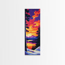 Mountain View, Winter Landscape, Snowy Forest, Sunset Glow, Nature Scene, Rustic Decor, Cozy Cabin, Living Room, Canvas Print
