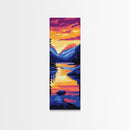 Lake Reflection, Sunset Glow, Mountain Scene, Peaceful Nature, Rustic Decor, Serene View, Living Room, Framed Canvas Print