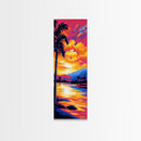 Palm Sunset, Tropical Art, Beach Scene, Vibrant Colors, Coastal Decor, Relaxing Atmosphere, Living Room, Framed Canvas Print