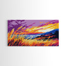 Ocean Sunset Grass, Framed Canvas Print, Coastal Wall Art, Vibrant Nature Painting, Boho Landscape, Beach House Decor, Living Room Art