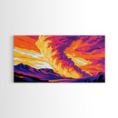 Mountain Fire Sky, Framed Canvas Print, Dramatic Sunset Art, Vibrant Landscape Painting, Colorful Nature Scene, Office Wall Decor