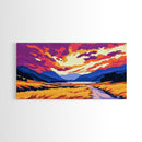 Golden Path Mountains, Canvas Print, Tranquil Landscape Art, Vibrant Sunset Painting, Boho Aesthetic, Cabin Wall Decor, Bedroom Art