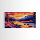 Mountain River Glow, Canvas Print, Tranquil Landscape Art, Vibrant Nature Scene, Rustic Wall Decor, Living Room Art, Cabin Aesthetic