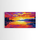 Lake Sunset Reflection, Framed Canvas Print, Serene Water Art, Vibrant Landscape Painting, Peaceful Nature Scene, Living Room Wall Decor