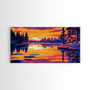 City Skyline Sunset, Canvas Print, Urban Landscape Art, Vibrant Reflection Painting, Modern Home Decor, Office Wall Art, Boho Aesthetic