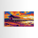 Seaside Pier, Ocean Sunset, Framed Canvas Print, Coastal Wall Art, Relaxing Home Decor, Beach Aesthetic, Nautical Living Room Art