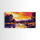 River at Sunset, Autumn Trees, Canvas Print, Fall Wall Art, Rustic Nature Decor, Warm Landscape Painting, Cozy Living Room Art