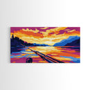 Fishing Sunset, Lake, Framed Canvas Print, Colorful Fishing Wall Art, Rustic Cabin Decor, Nature Art, Man Cave Gift, Living Room Art