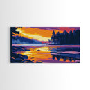 Forest Lake, Sunset, Framed Canvas Print, Nature Art, Wilderness Wall Decor, Landscape Painting, Adventure Home Decor, Bedroom Art