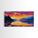 Serene Lake, Sunset Reflection Art, Canvas Print, Nature Wall Decor, Mountain Landscape, Living Room Wall Art, Cabin Aesthetic
