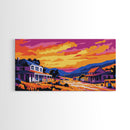 Rural Town, Country Village Scene, Canvas Print, Sunset Over Hills, Rustic Farmhouse Art, Living Room Wall Decor, Country Style
