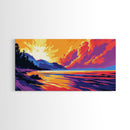 Lakeside Sunset, Vibrant Landscape Art, Warm Color Nature Scene, Bold Scenic Print, Framed Canvas Print, Living Room Wall Art