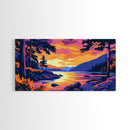 Serene Sunset, Forest Lake, Vibrant Nature, Framed Canvas Print, Cabin Wall Art, Cozy Home Decor, Woodland Landscape, Fall Room Art
