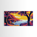Coastal Sunset, Vibrant Landscape, Cliffside View, Framed Canvas Print, Beach House Wall Art, Tropical Home Art, Bright Wall Art
