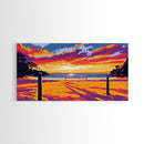 Beach Volleyball, Sunset Beach Scene, Vibrant Coastal Wall Art, Bold Seaside Decor, Framed Canvas Print, Game Room Wall Art