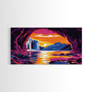 Sunset Waterfall, Cave Art, Nature Landscape, Rustic Home Decor, Wilderness Wall Art, Adventure Scene, Framed Canvas Print