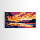 Autumn River, Forest Sunset, Nature Landscape, Vibrant Fall Decor, Wilderness Home Aesthetic, Framed Canvas Print