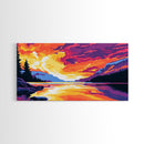 Sunset Lake, Vibrant Landscape, Nature Wall Art, Modern Home Decor, Framed Canvas Print, Living Room Artwork, Mountain Painting