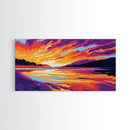 Scenic River, Golden Sunset, Vibrant Landscape, Warm Wall Art, Framed Canvas Print, Rustic Cabin Decor, Living Room Artwork