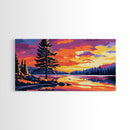 Lone Pine, Sunset Lake, Peaceful Nature Scene, Modern Home Decor, Framed Canvas Print, Living Room Wall Art, Wilderness Artwork