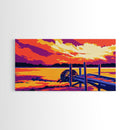 Dockside Sunset, Tranquil Lake Scene, Water Reflection Art, Nature Wall Decor, Framed Canvas Print, Rustic Home Artwork, Boho Style