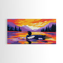 Loon on Lake, Nature Wildlife Art, Tranquil Sunset Scene, Serene Wall Decor, Framed Canvas Print, Cozy Cabin Artwork, Outdoor Theme