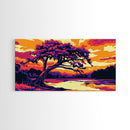 River Tree, Tranquil Sunset, Peaceful Nature Art, Scenic Wall Decor, Framed Canvas Print, Rustic Living Room Artwork, Boho Style