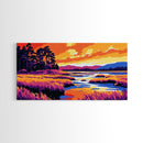 Marshland Sunset, Tranquil Water Scene, Vibrant Nature Art, Rustic Landscape Decor, Framed Canvas Print, Cabin Wall Artwork, Serene Style
