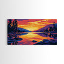 Mountain Lake, Forest Reflection, Tranquil Sunset, Framed Canvas Print, Cabin Wall Art, Wilderness Landscape, Nature Inspired Decor