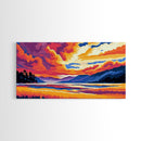 River Valley, Golden Field, Dramatic Clouds, Framed Canvas Print, Autumn Landscape Art, Boho Home Decor, Vibrant Nature Painting