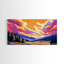 Misty Mountains, Sunrise Sky, Tranquil Scenery, Framed Canvas Print, Cozy Cabin Decor, Colorful Wall Art, Wilderness Home Aesthetic