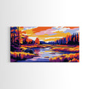 Autumn River, Vibrant Fall Landscape, Warm Color Nature Art, Bold Scenic Print, Framed Canvas Print, Living Room Wall Art