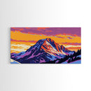 Snowy Peaks, Sunset Glow, Alpine Scene, Wilderness Art, Framed Canvas Print, Cozy Winter Home Decor, Rustic Lodge Wall Art