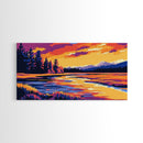 Serene River, Twilight Landscape, Nature Art, Rustic Wall Decor, Framed Canvas Print, Minimalist Home Style, Calm Living Space Aesthetic