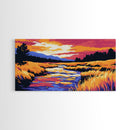 Flowing Stream, Sunset Glow, Nature Wall Art, Vibrant Scenery, Framed Canvas Print, Outdoor Enthusiast Gift, Relaxing Home Decor