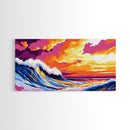 Ocean Wave, Colorful Seascape, Beach Decor, Coastal Wall Art, Sunset Painting, Modern Nautical, Surfing Art, Framed Canvas Print